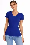 T-Shirt V Yaka Slim Fit Likralı Tişört Günlük Basic Body - İndigo-1