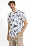 Erkek Beyaz Dinozor Desenli Tişört – Regular Fit, Bisiklet Yaka, Dijital Baskılı Pamuklu T-Shirt - Beyaz-2