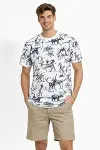 Erkek Beyaz Dinozor Desenli Tişört – Regular Fit, Bisiklet Yaka, Dijital Baskılı Pamuklu T-Shirt - Beyaz-3