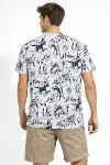 Erkek Beyaz Dinozor Desenli Tişört – Regular Fit, Bisiklet Yaka, Dijital Baskılı Pamuklu T-Shirt - Beyaz-4