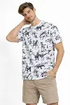 Erkek Beyaz Dinozor Desenli Tişört – Regular Fit, Bisiklet Yaka, Dijital Baskılı Pamuklu T-Shirt - Beyaz-1