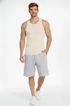 Erkek Fitilli Atlet Sıfır Yaka Slim Fit Arka Baskılı Spor Atlet - Krem-2