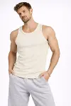 Erkek Fitilli Atlet Sıfır Yaka Slim Fit Arka Baskılı Spor Atlet - Krem-4