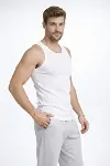 Erkek Fitilli Atlet Sıfır Yaka Slim Fit Arka Baskılı Spor Atlet - Beyaz-3