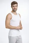 Erkek Fitilli Atlet Sıfır Yaka Slim Fit Arka Baskılı Spor Atlet - Beyaz-1