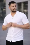 Erkek Waffle Dokuma Açık Yakalı Düğmeli Regular Kalıp 2’li Gömlek Seti - Beyaz - Gri-3