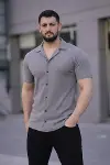 Erkek Waffle Dokuma Açık Yakalı Düğmeli Regular Kalıp 2’li Gömlek Seti - Lacivert - Gri-2