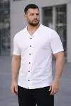Erkek Waffle Dokuma Açık Yakalı Düğmeli Regular Kalıp 2’li Gömlek Seti - Siyah - Beyaz-3