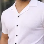 Erkek Waffle Dokuma Açık Yakalı Düğmeli Regular Kalıp 2’li Gömlek Seti - Siyah - Beyaz-4