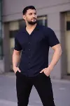 Erkek Waffle Dokuma Açık Yakalı Düğmeli Regular Kalıp 3’lü Gömlek Seti - Bej, Beyaz, Lacivert-4