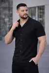 Erkek Waffle Dokuma Açık Yakalı Düğmeli Regular Kalıp 3’lü Gömlek Seti - Siyah, Haki, Lacivert-2