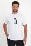 Erkek Oversize Tişört - Sırt Baskılı Survivor Penguin Temalı, Felsefi Yazılı Bisiklet Yaka Tişört - Beyaz-2