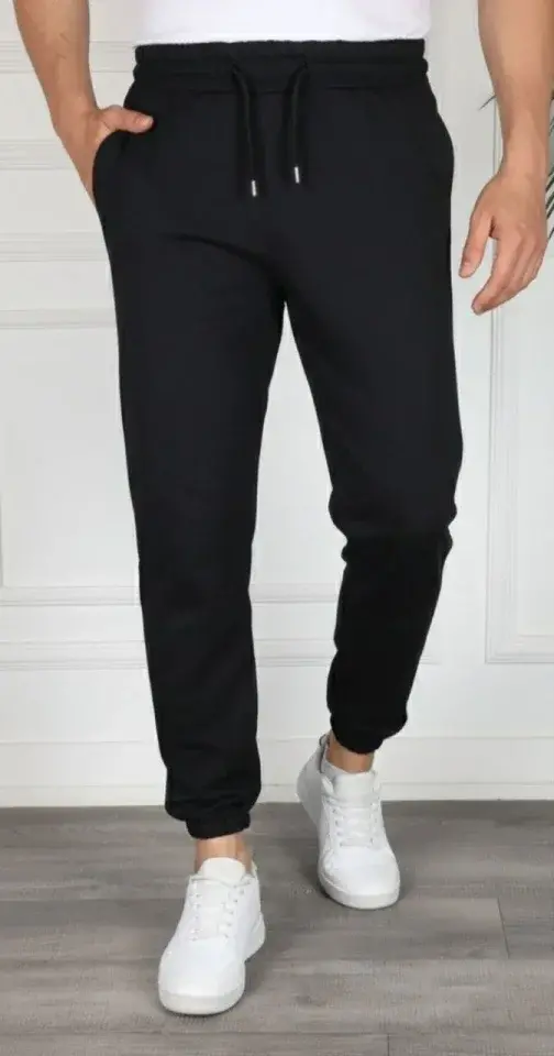 Erkek Jogger Eşofman Altı Rahat Kalıp, Cepli, Lastikli Paça, Günlük Spor Pantolon - Siyah-1 Erkek Jogger Eşofman Altı Rahat Kalıp, Cepli, Lastikli Paça, Günlük Spor Pantolon - Siyah-1