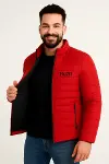 Erkek Mikro Su İtici Kapitone Baskılı Astarlı Fermuarlı Bomber Mont - Kırmızı-1
