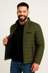Erkek Mikro Su İtici Kapitone Baskılı Astarlı Fermuarlı Bomber Mont - Haki-1
