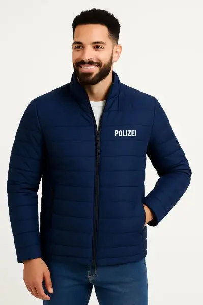 Erkek Mikro Su İtici Kapitone Baskılı Astarlı Fermuarlı Bomber Mont - Lacivert