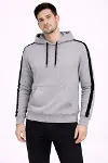 Erkek Şeritli Kapüşonlu Sweatshirt Oversize 3 Iplik Pamuklu - Gri-3