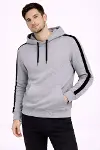 Erkek Şeritli Kapüşonlu Sweatshirt Oversize 3 Iplik Pamuklu - Gri-1