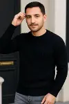 Erkek Fitilli Triko Kazak 3lü Set Gri Haki Siyah Regular Fit Bisiklet Yaka Triko Seti Modeli Kazak-3