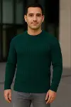 Erkek Fitilli Triko Kazak 3lü Set Gri Haki Siyah Regular Fit Bisiklet Yaka Triko Seti Modeli Kazak-4