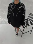 Yıldırım Baskılı Bisiklet Yaka SweatShirt - Siyah-3