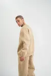 Uzun Kol Bisiklet Yaka Basic SweatShirt - Bej-3