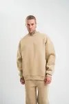 Uzun Kol Bisiklet Yaka Basic SweatShirt - Bej-1