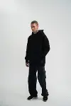 Double Oversize Kapşonlu Nakışlı SweatShirt - Siyah-3