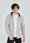 Unisex Tam Fermuarlı Kapşonlu&nbsp; SweatShirt - Boyalı Gri-3