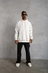 3 İplik Kapşonlu Sweatshirt Hoodie - Beyaz-3