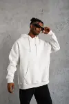 3 İplik Kapşonlu Sweatshirt Hoodie - Beyaz-4