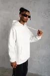 3 İplik Kapşonlu Sweatshirt Hoodie - Beyaz-1