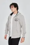 Erkek Kapüşonlu Baskılı Fermuarlı Hırka - Boyalı Gri-3