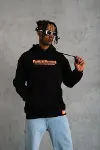 Erkek Armalı Baskılı Kapüşonlu Sweatshirt - Siyah-2