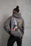 Erkek Baskılı Kapüşonlu Ve Kanguru Cepli Sweat- Gri-3