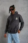 Erkek Kordonlu Maske Baskılı Kapşonlu Sweat - Gri-2