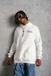 Erkek Kol Ve Etek Ribana Baskılı Kapüşonlu Sweat - Beyaz-2