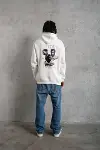 Erkek Kol Ve Etek Ribana Baskılı Kapüşonlu Sweat - Beyaz-3