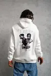 Erkek Kol Ve Etek Ribana Baskılı Kapüşonlu Sweat - Beyaz-1