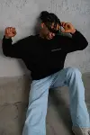Erkek Baskılı Sweat - Siyah-2
