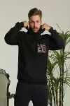 Erkek Sırt Baskılı Oversize Üç İplik Kapüşonlu Sweatshirt - Siyah-2