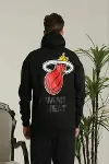 Erkek Sırt Baskılı Oversize Üç İplik Kapüşonlu Sweatshirt - Siyah-1