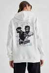 Kapüşonlu Sırt Baskılı Üç İplik Oversize Sweatshirt - Beyaz-2