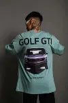 Erkek Oversize Baskılı Tişört – Golf GTI Retro Araba Desenli, Ön - Arka Dijital Baskı, Sokak Modası Stil - Mint Yeşili-1