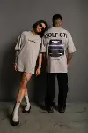Erkek Oversize Baskılı Tişört – Golf GTI Retro Araba Desenli, Ön - Arka Dijital Baskı, Sokak Modası Stil - Gri-3