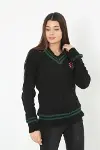 V Yaka Örgülü Kazak - Siyah-2
