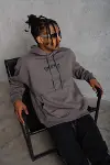 Erkek Üç İplik Baskılı Kapüşonlu Sweat - Gri-3