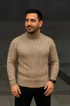 Erkek Fitilli Triko Kazak 3lÜ Set Bej Haki Siyah Regular Balıkcı Yaka Tam Boğazlı Triko Seti Modeli Kazak-4