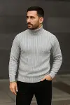 Erkek Fitilli Triko Kazak 3lÜ Set Gri Haki Siyah Regular Balıkcı Yaka Tam Boğazlı Triko Seti Modeli Kazak-4