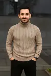 Erkek Fitilli Triko Kazak 2li Set Bej Siyah Regular Balıkcı Yaka Tam Boğazlı Triko Seti Modeli Kazak-2